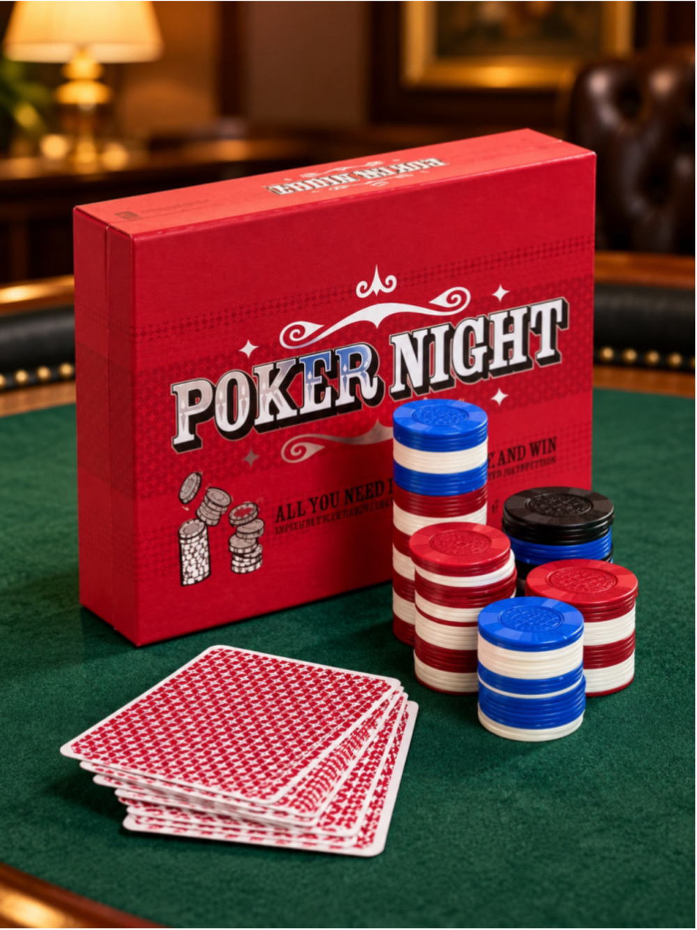 NEW Poker Night Set with 150 Chips, Playing Cards & Instruction Book